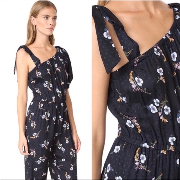 Rebecca Taylor Natalie Jumpsuit Silk One Shoulder Blue Floral Coquette feminine - Picture 3 of 16